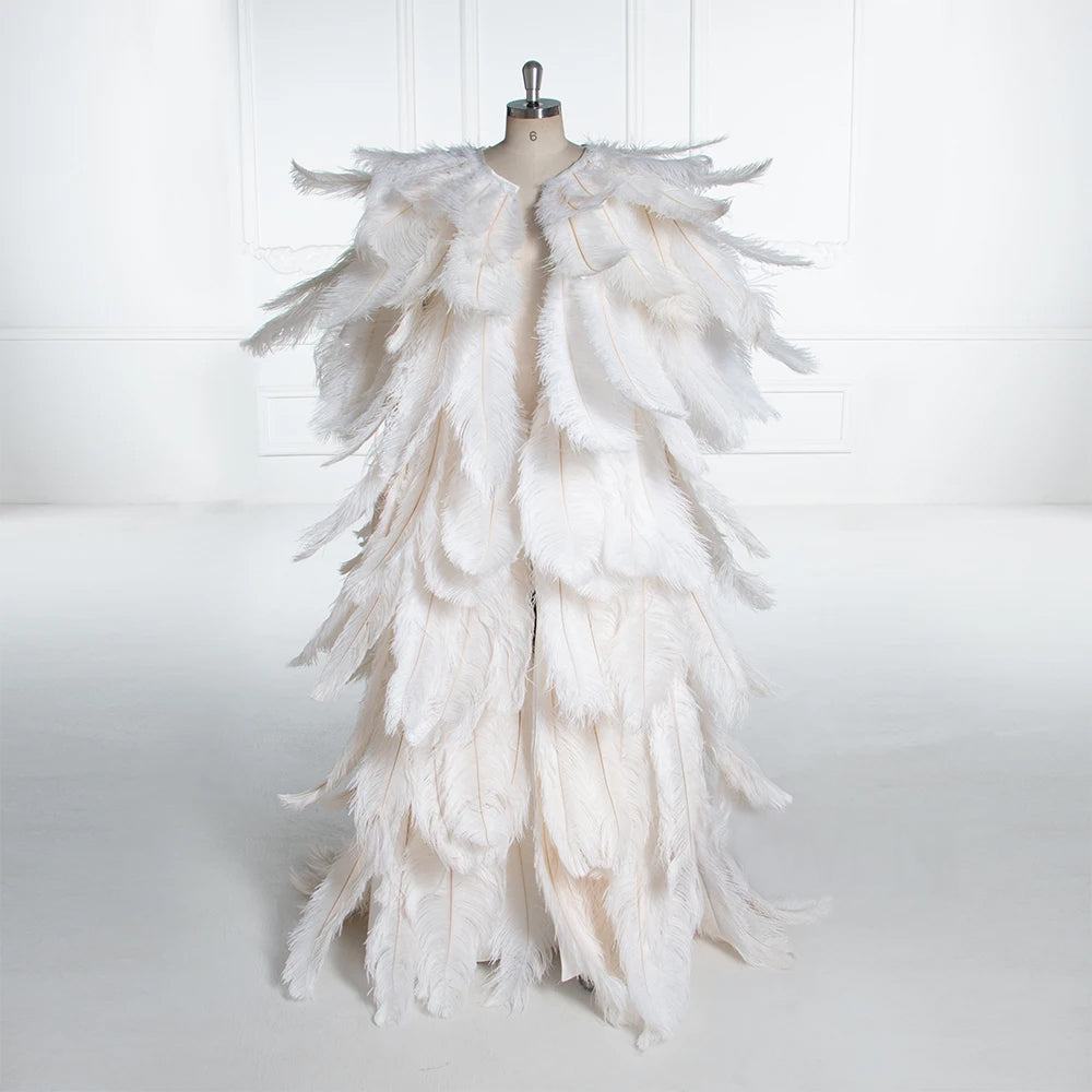 Luxury Ostrich Feather Cape - Elegant Maternity Gown Robe