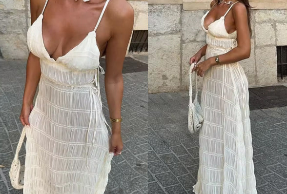 Women's Cream Boho Maxi Dress
