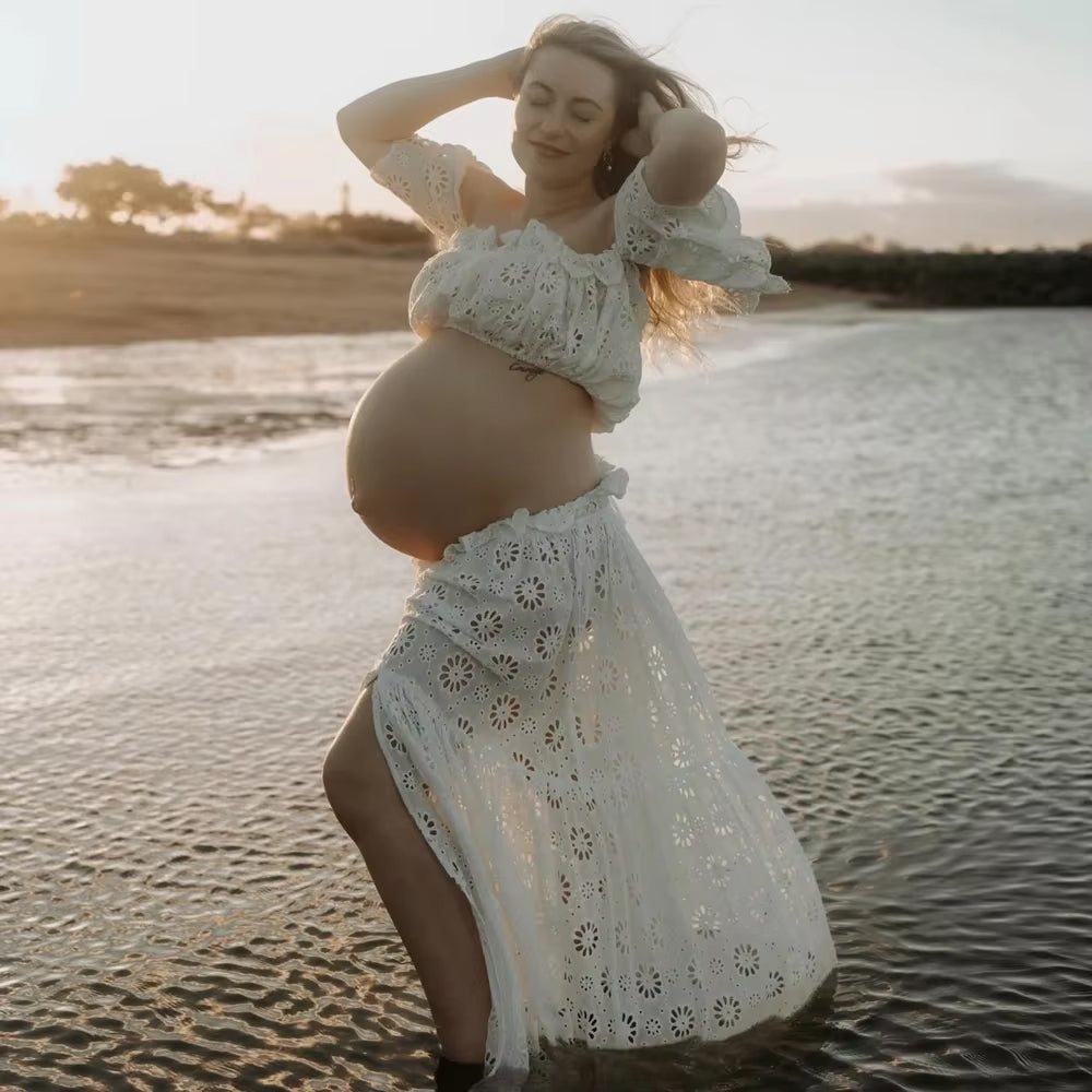 Women's Two Piece Maternity Set - White