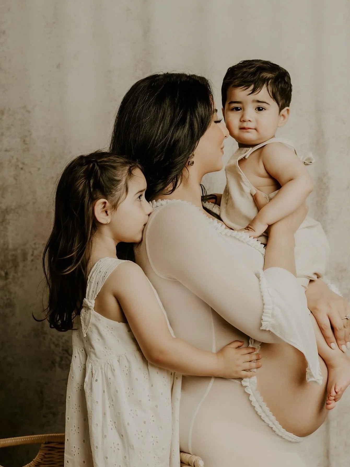 Women's Sheer Cream Maternity Gown - Long Sleeve