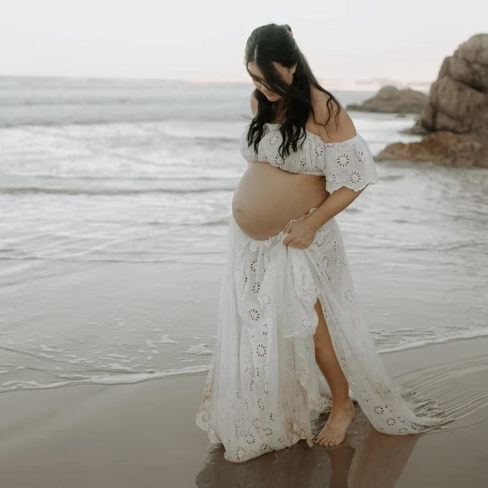 Women's Two Piece Maternity Set - White