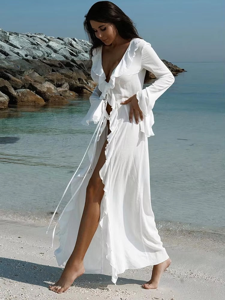 Women's White Sheer Open Robe - Maternity