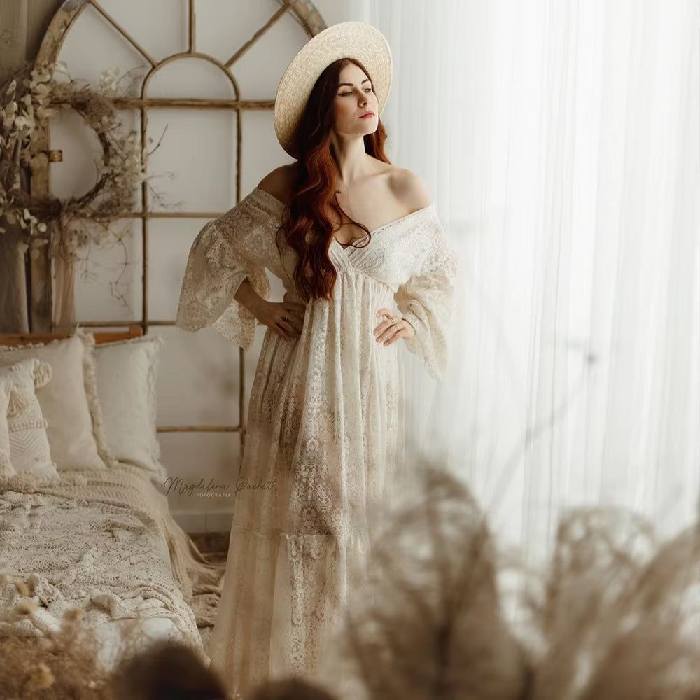 Women's Boho Gown - Bat Sleeves - Maxi - Split Dress