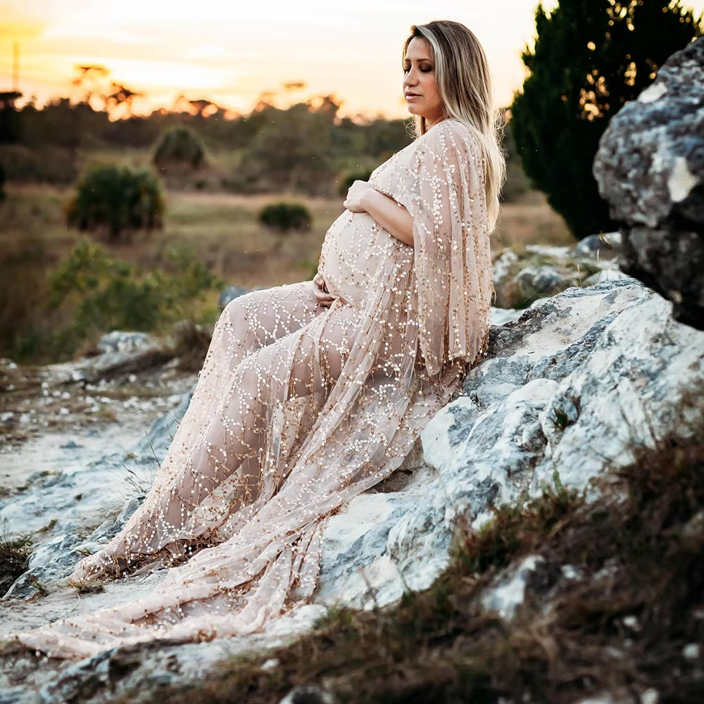 Gold Sequin Robe - Maxi - Women's Maternity Robe