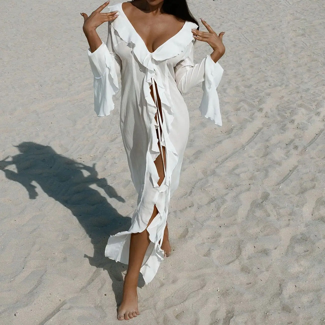 Women's White Sheer Open Robe - Maternity