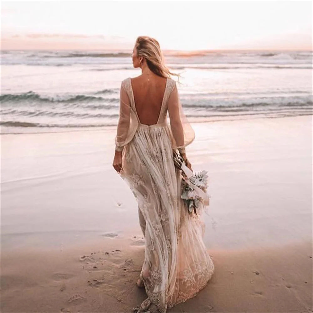 Boho Lace Embroidered Long Sleeve Dress