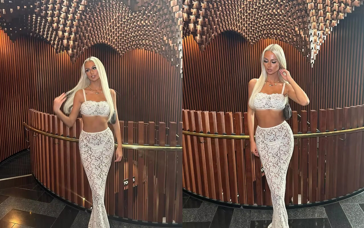 White Two Piece Set - See Through - Maxi Skirt