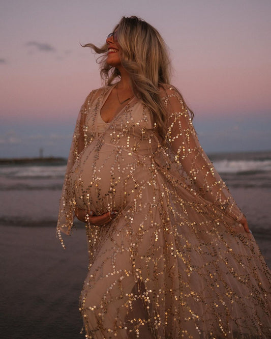 Gold Sequin Robe - Maxi - Women's Maternity Robe