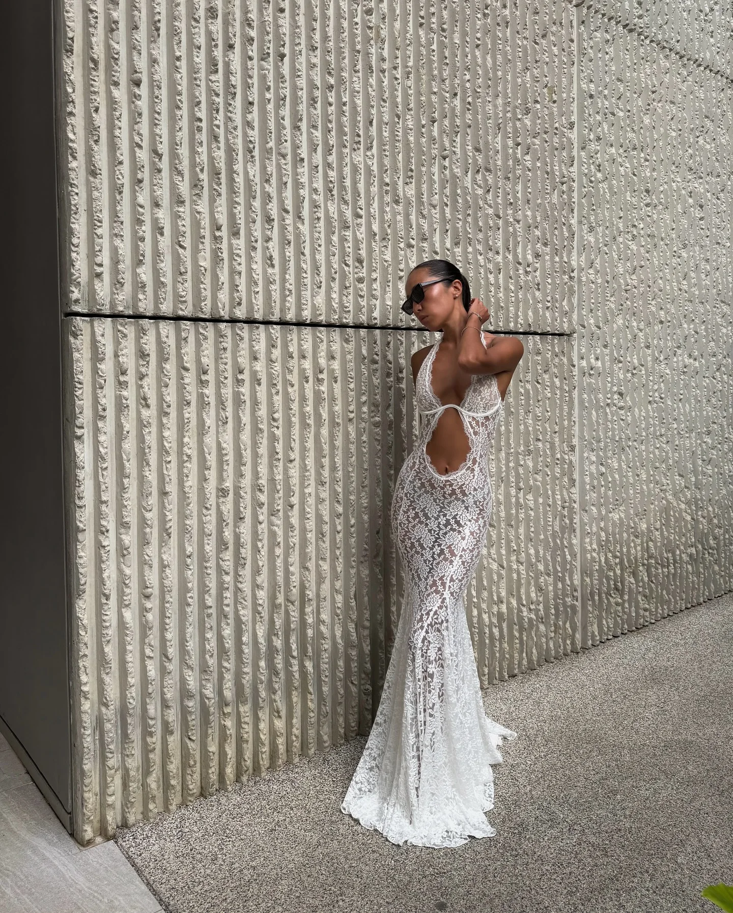 White Lace Hollow-out Halter Maxi Dress