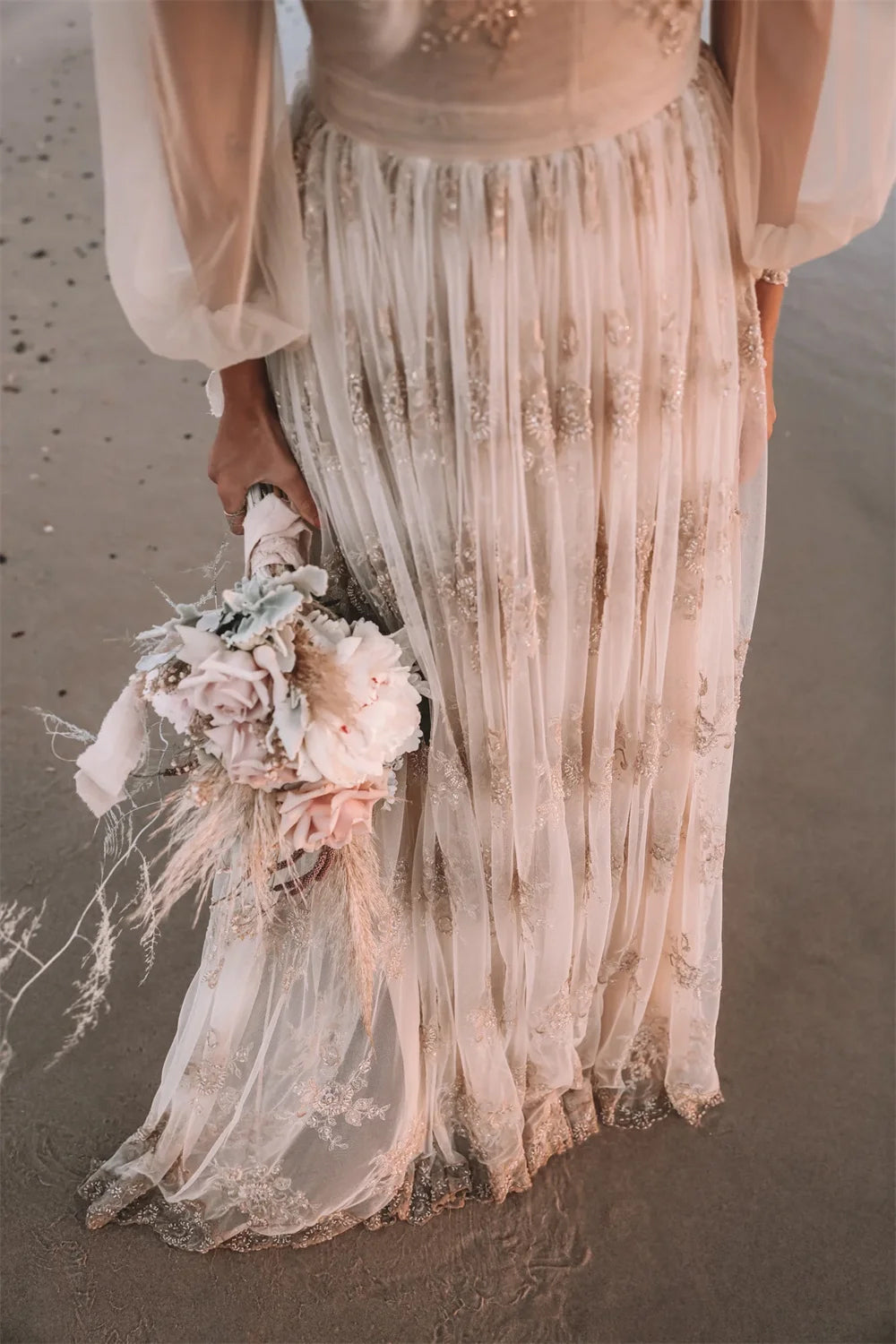 Boho Lace Embroidered Long Sleeve Dress
