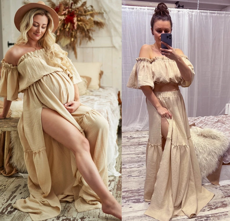 Two Piece Beige Maternity Set - Boho Set