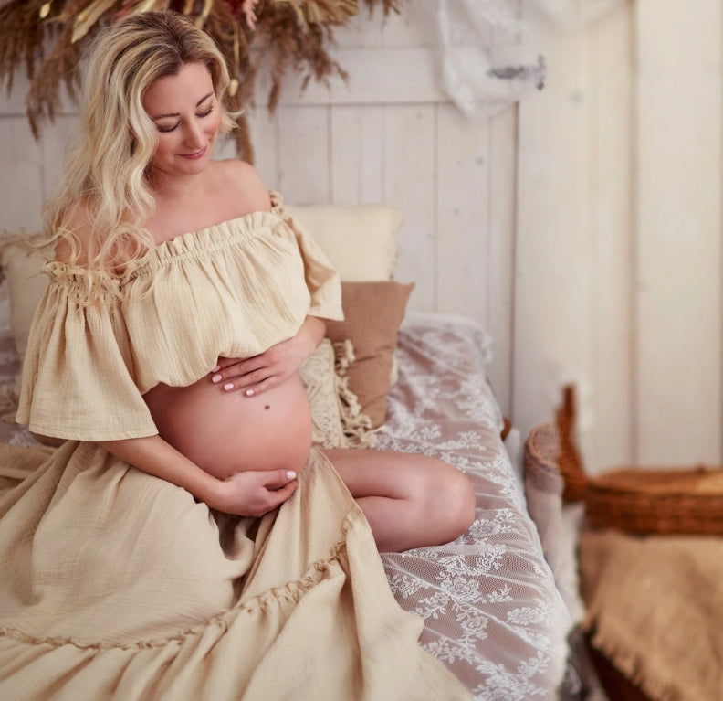 Two Piece Beige Maternity Set - Boho Set
