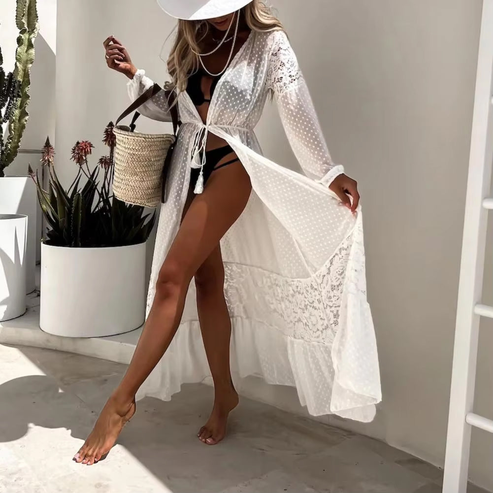 Women's Summer Cover Up Robe - See Through Lace