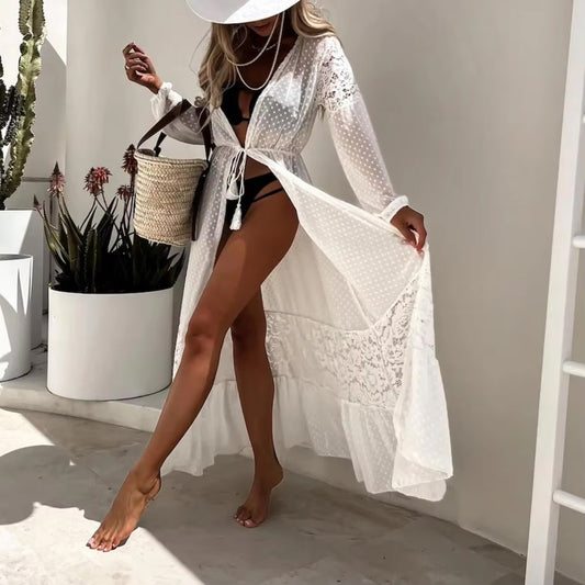 Women's Summer Cover Up Robe - See Through Lace