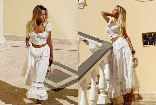 White Two Piece Set - Milk Maid Style