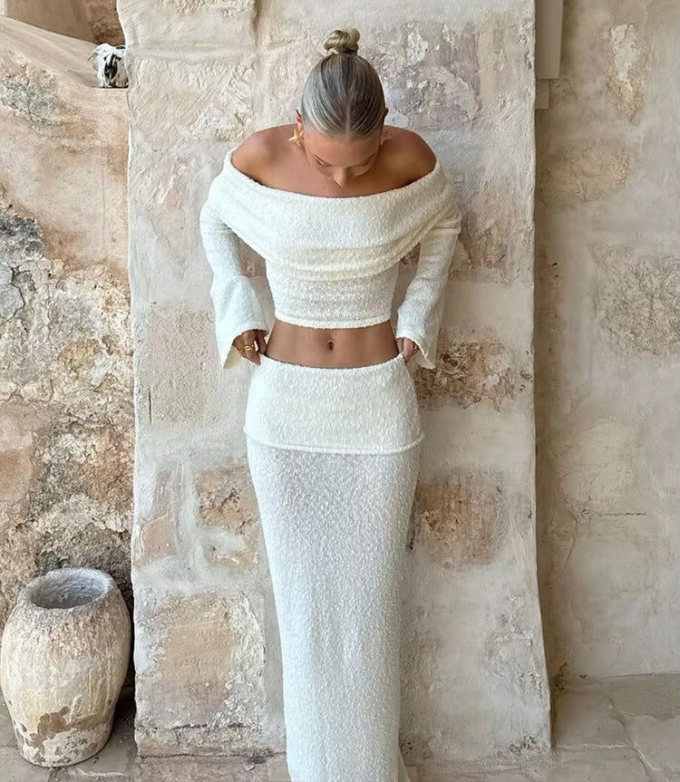 Women's Two Piece Set - Off The Shoulder - Long Sleeve