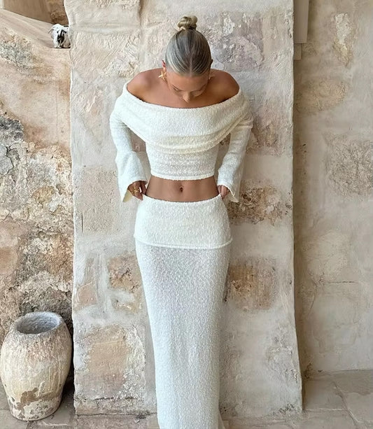 Women's Two Piece Set - Off The Shoulder - Long Sleeve