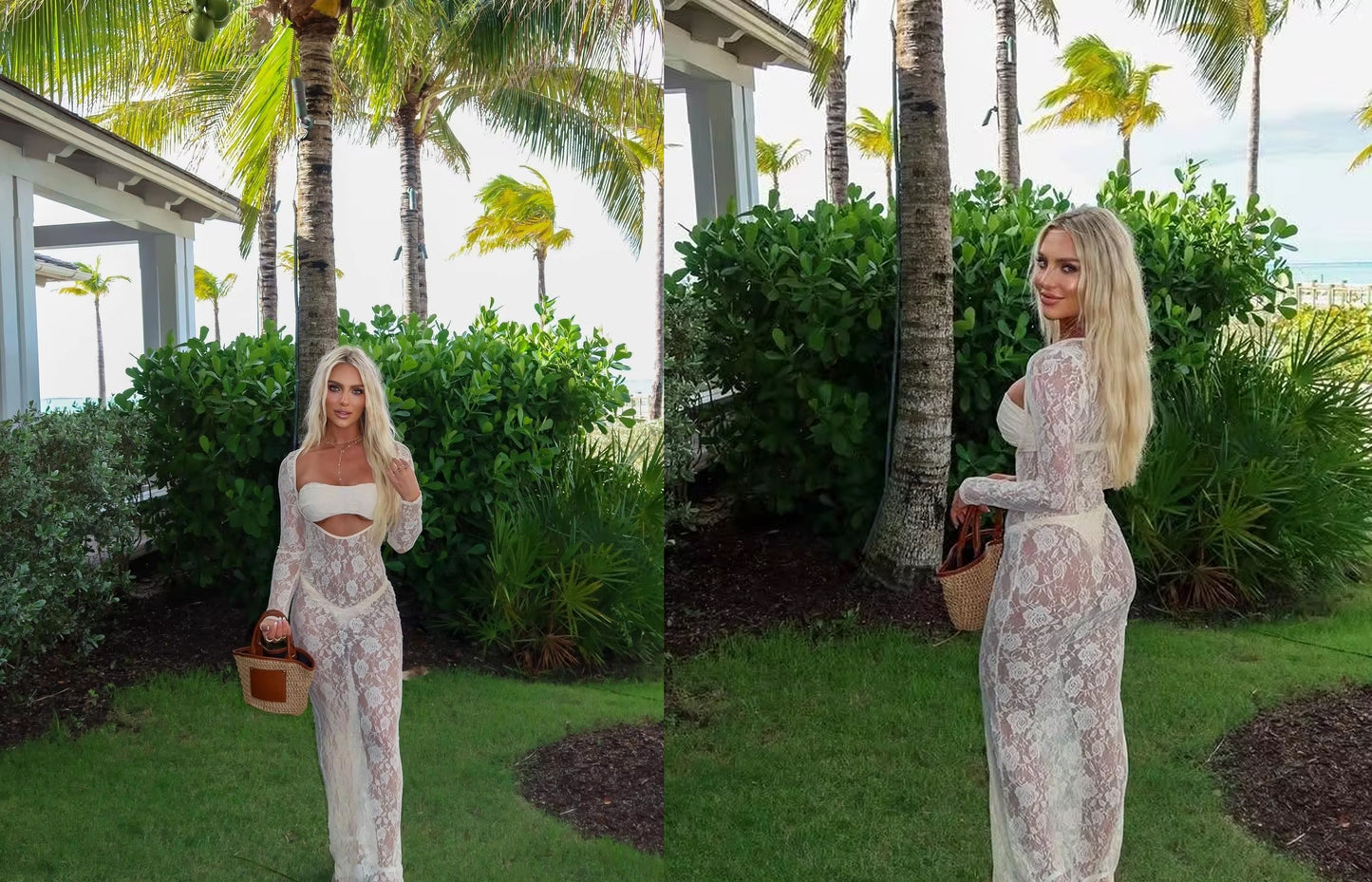 White Two Piece Set - See Through - Maxi Skirt