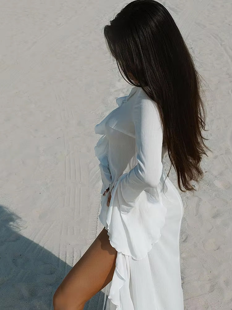 Women's White Sheer Open Robe - Maternity