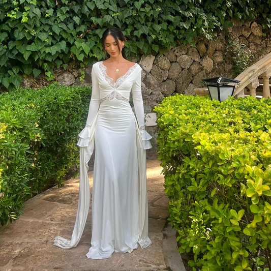 Elegant White Long Bell Sleeve Maxi Dress
