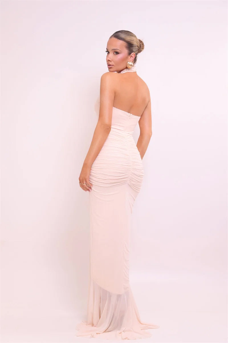 Halter V Neck Backless Gown - Maxi Dress