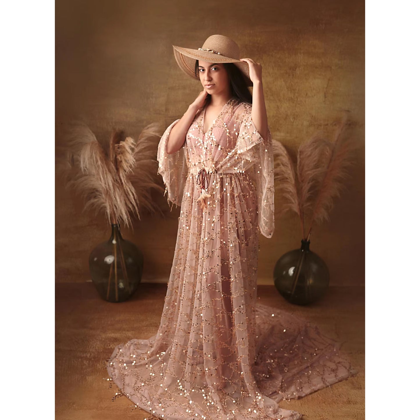 Gold Sequin Robe - Maxi - Women's Maternity Robe