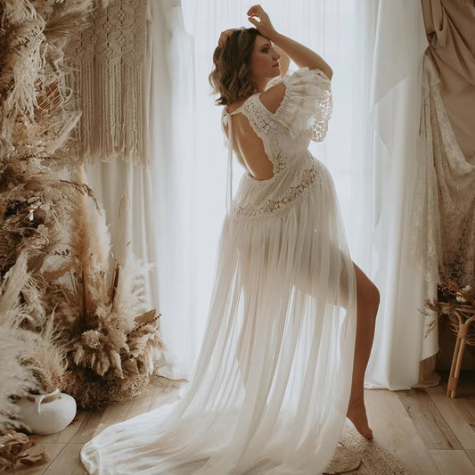 Women's Maternity Gown - Lace Detailing - Open Back