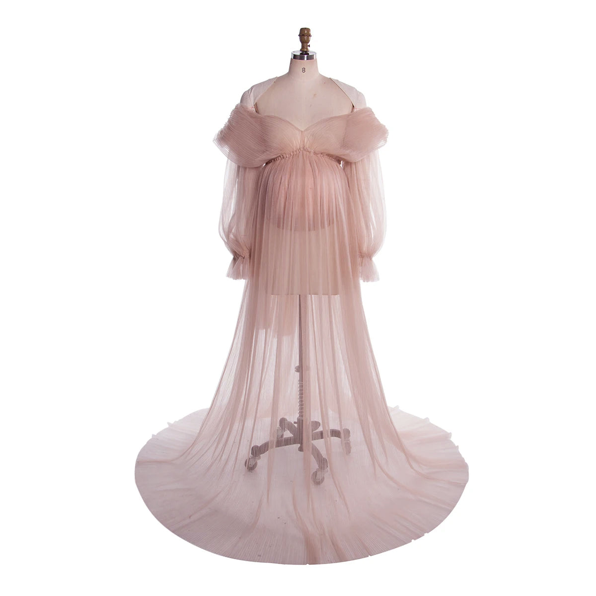 Off Shoulder Bespoke Occasion Dress - Long Sheer Tulle Maternity Dress