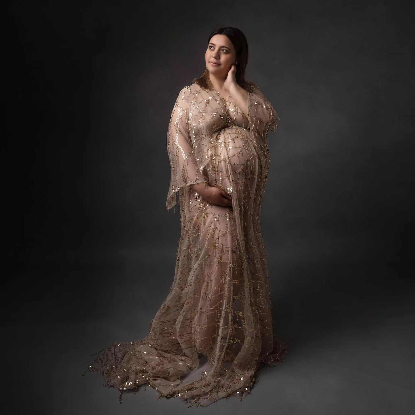 Gold Sequin Robe - Maxi - Women's Maternity Robe