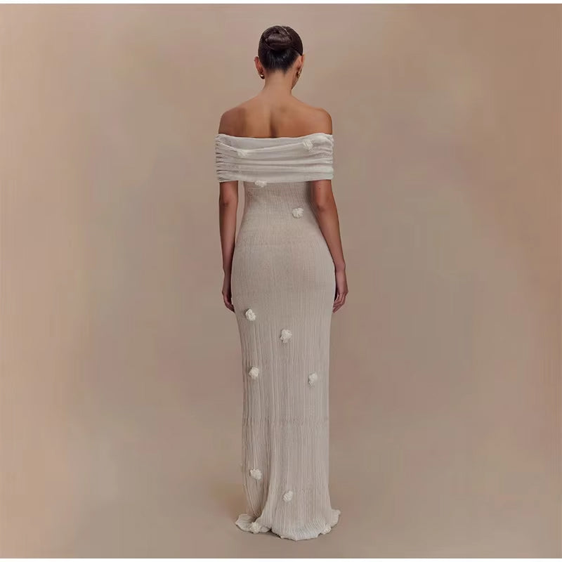 Off The Shoulder Maxi Dress - Long Sleeve - With Flowers