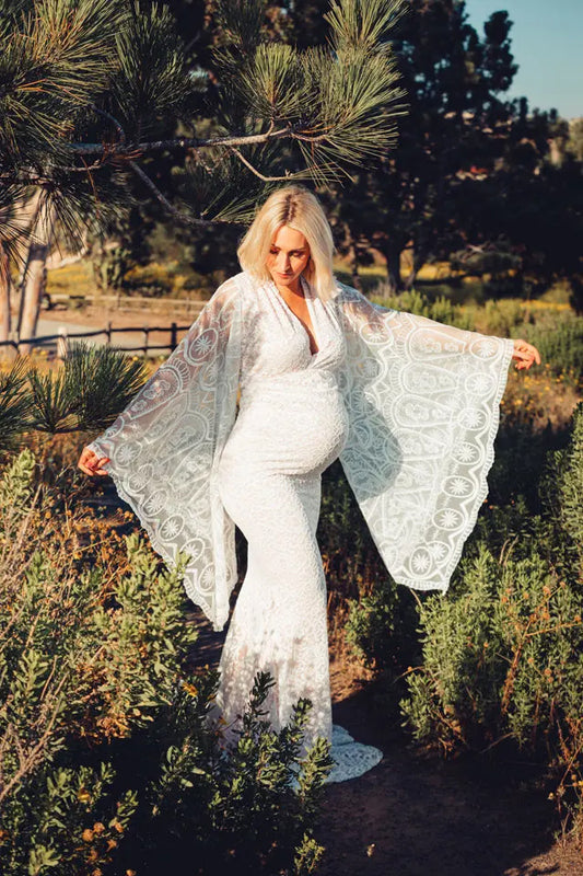 Boho Bat Sleeve Maxi Gown - With Train