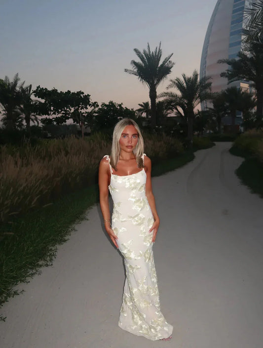 Cream And Gold Women's Dress - Summer Dress